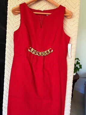 NWT Eliza J Red Textured Sheath Dress Gold Chain Size 12